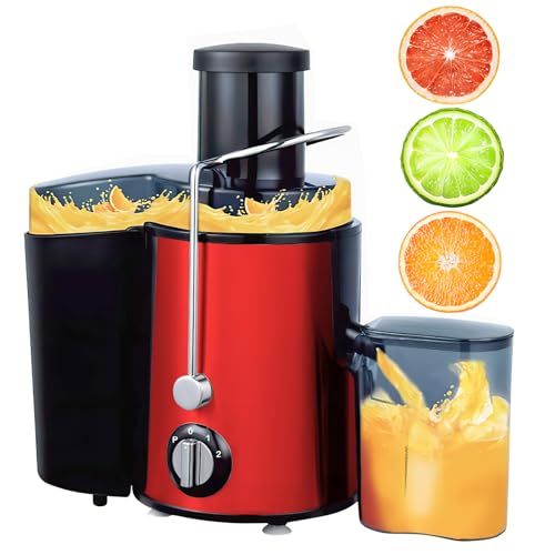 Estrattore di succo centrifuga, 400 W, centrifuga di frutta e legumi a 3 velocità, spremiagrumi elettrico con spazzola di pulizia, facile da pulire, senza BPA (rosso)