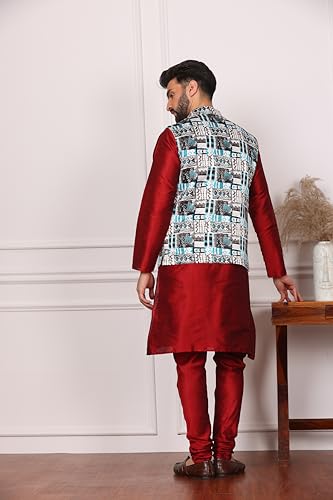 Image of Kurta With Churidar & Multicolor Nehru jacket Set