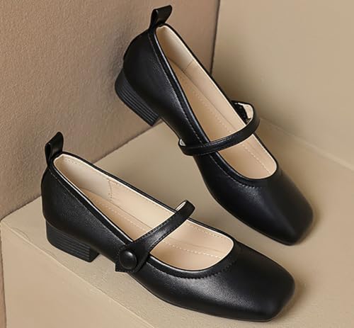 Niction Mary Jane Flat Shoes for Women Square Toe Retro Pu Leather Ballet Flats Comfortable Womens Dress Shoes for Work Walking Driving2