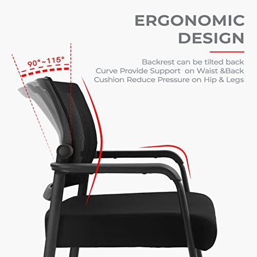 Klasika Desk Chair No Wheels With Adjustable Mesh Backrest, Arm Chair With Ergonomic Lumbar Support And Thickened Seats Cushion, Waiting Room Chairs For Office School Church Guest Reception #TOP3