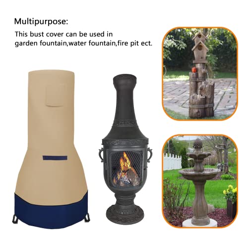 Dustyprote Chiminea Cover，Weather-Proof Chiminea Fire Pit Cover，Fire Pit Heater Cover Waterproof，Clay Chiminea Cover Large Size, Khaki Patchwork Dark Blue, Cover Only #TOP2