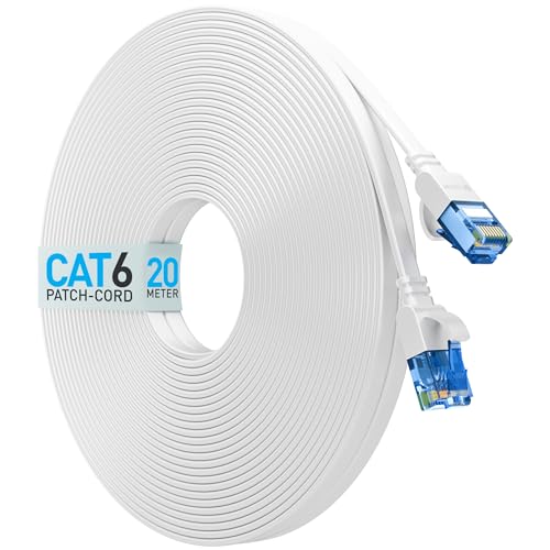 Image of CABLET Cat 6 Ethernet Cable 20 Meter | 100% Pure Copper Flat RJ45 LAN Cable | 1Gbps 250MHz High Speed Internet Cable | UTP Network Patch Cord for Router, Modem & PC | White (20 Meter)