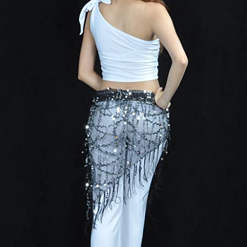 Falda de danza del vientre triangular con borlas sonoras y brillo 6