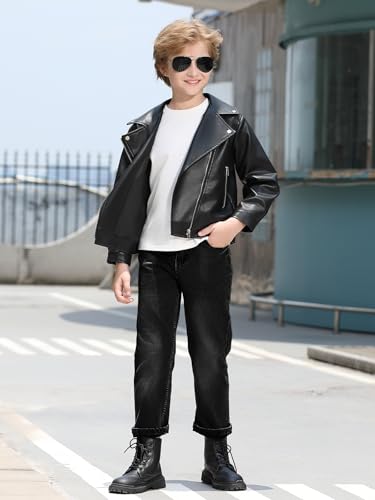 Haloumoning Boys 5-Pocket Bootcut Jeans Kids Vintage Elastic Straight Leg Denim Pants 5-14 Years3