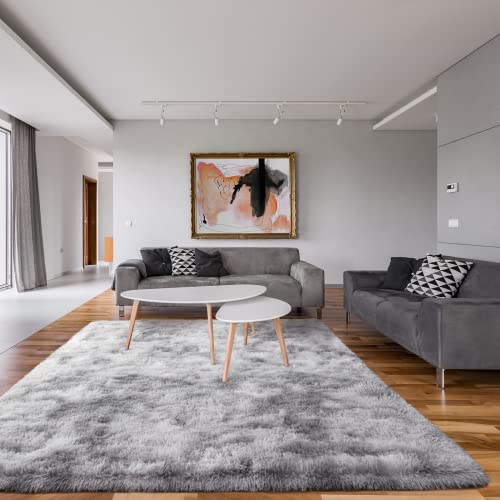 Rugici Luxury Shag Area Rug, 5X8 Feet Tie-Dyed Grey Rectangle Plush Fuzzy Rugs, Non-Slip Shaggy Furry Carpets For Kids Room Bedroom #TOP5