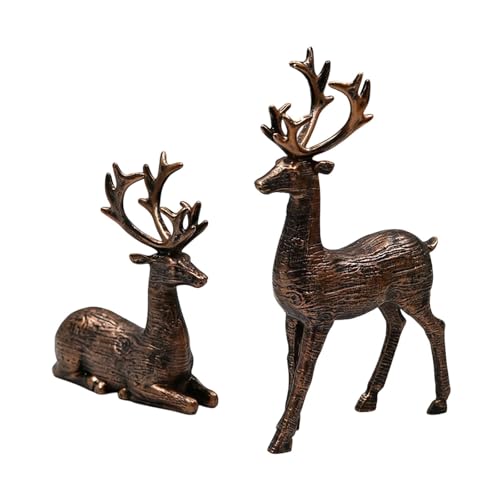 MagiDeal Lot de 2 statues de rennes décoratives de européen, figurines de cerfs, sculptures pour amoureux des rennes, décoration pour la maison, une