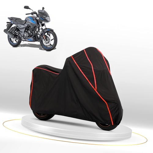 Image of Waterproof Bike Cover for Bajaj Pulsar Series | Dustproof, UV Heat Resistant & Windproof with Full Bottom Elastic, Heavy Duty Triple Stitched - Black Polyester