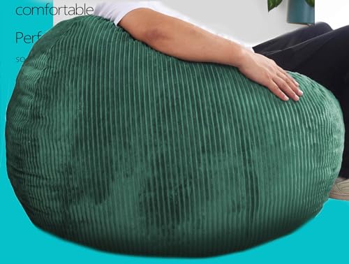 Image of Bean Bag Chair, 4FT Round Memory Foam Filled Bean Bag for Teens & Kids, Ultra Soft Faux Fur Fabric Bean Bag Chairs for Playroom, Living Room, Bedroom, Dark Green