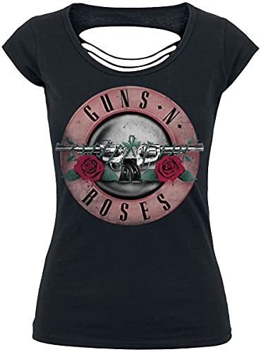 Guns N' Roses Pink Bullet Femme T-Shirt Manches Courtes Noir S 100% Coton Large