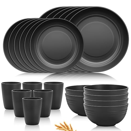 24 Peças Conjunto de Louça de Palha de Trigo, Aparelho de Jantar,...
