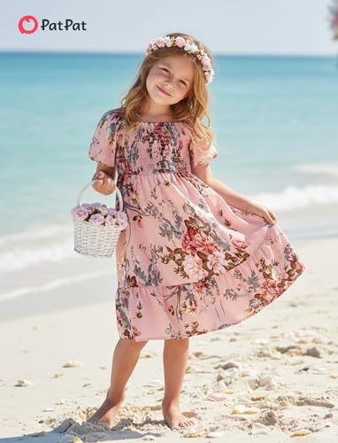 Image of PATPAT Family Matching Outfits Mommy and Me Dresses Floral Dress & T-Shirts | Mommy and Me Easter Dresses, Puff Sleeve Floral Sundress, Cotton Blend T-shirts, Couples Party Wedding Vacation Outfits