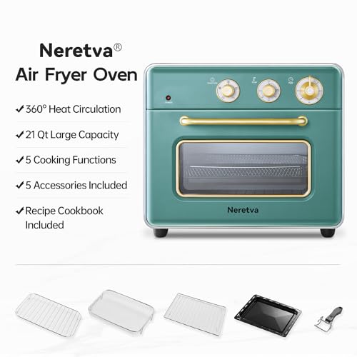Neretva-Air-Fryer-Toaster-Oven-Large-21-QT-5-In-1-Convection-Oven-Fit-8-Pizza-for-Family-Include-6-Accessories-Cookbook-Stainless-Steel-ETL-Certified-Vintage-Green