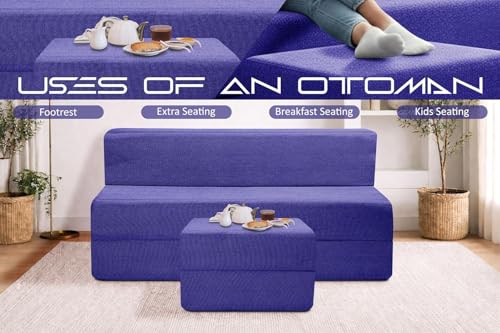 Image of Rosebell Foldable Sofa-Cum-Bed with Ottoman | 3-in-One Foldable Sofa, Lounger & Bed-5x6 Feet Three Seater- Perfect for Home & Office -Purple-Color