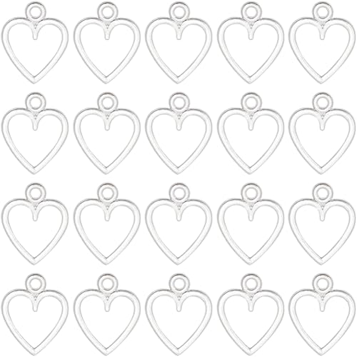 SUNNYCLUE 1 Box 100Pcs Hollow Heart Charm Silver Metal Love Charms Bulk Tibetan Alloy Circle Hearts Charms for Jewellery Making Charms Supplies DIY Crafting Necklace Bracelet Earring Anklets Beginners