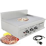 INTSUPERMAI Commercial Grill Griddle LPG Countertop Griddle 2800Pa Flat Top Grill Hot Plate Stove Stainless Steel Teppanyaki Grill Plate Size 35.63×21.65 in for Restaurant Kitchen Camping Outdoor BBQ