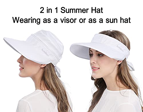 Wide Large Brim Sun Hat Summer Uv Protection Thin Hat 2 In 1 Beach Sun Hat,White,One Size #TOP1