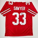 Autographed/Signed Jack Sawyer Ohio State Red College Football Jersey Beckett BAS COA
