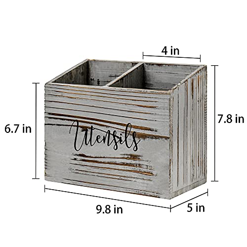 LADESIGGN Wood Utensil Holder for Countertop, Farmhouse Kitchen Decor for Flatware, Utensil Caddy with 2 Compartments, Rustic Utensil Organizer for Kitchen, Rustic Brown - Image 7