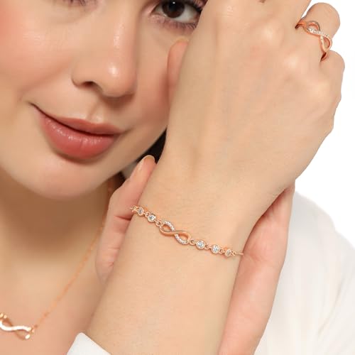 Image of Nilu's Collection Infinity Shape Cubic Zirconia Diamond Bracelet for Women Jewelry for Gift, Adjustable Charm Bracelet