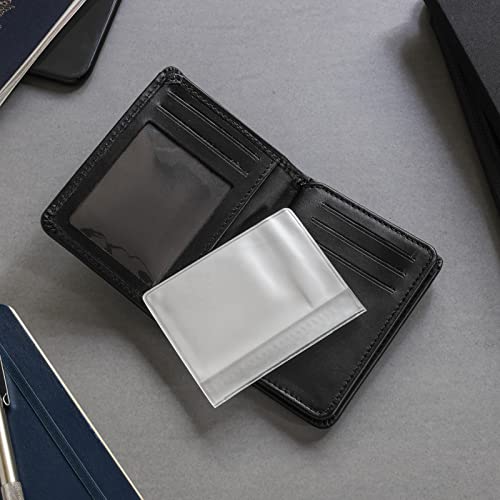 Black Leather Bifold Wallet Police Badge Holder with Removable ID Card Holder, Round3