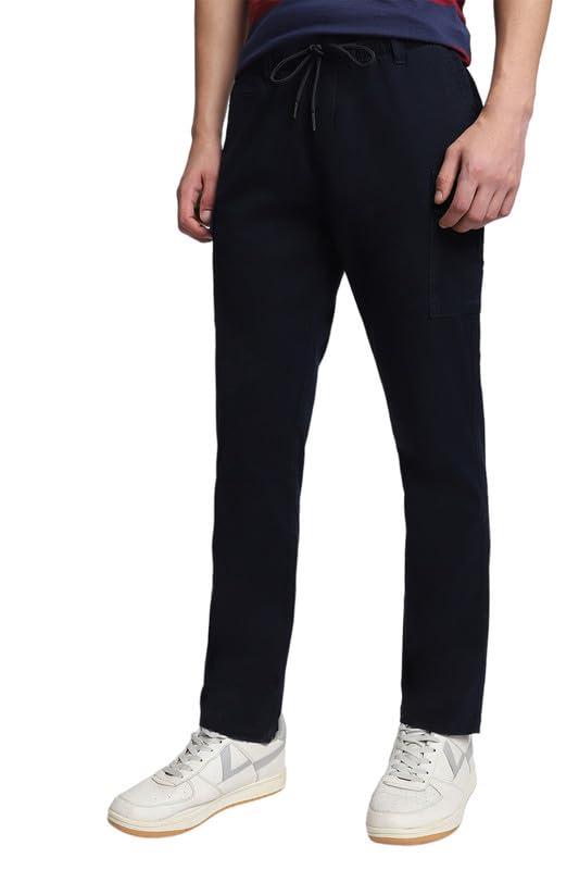 Image of Dennis Lingo Men's Cotton Lycra Full Length Solid Slim Fit Cargo Trousers