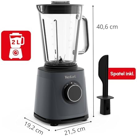 Bild 1 - Tefal PerfectMix Essential Hochgeschwindigkeits-Standmixer, stufenlos einstellbare Geschwindigkeit, Pulsfunktion, abnehmbare Powelix-Klingen, hitzebeständiger 2 l Glasbehälter, 1200 W, Grau, BL771BF0