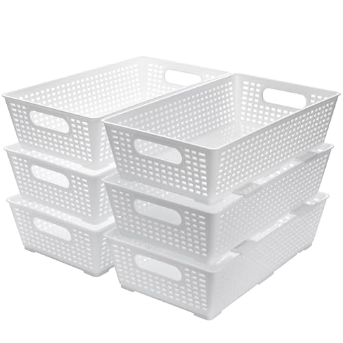 Tiawudi Stackable Woven Plastic Basket, Storage Bins for Cabinet, Closet,