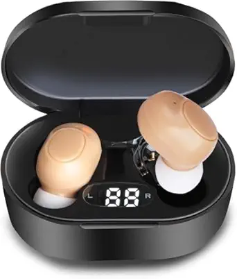 Miniature Rechargeable Hearing Aids for Seniors with Noise Cancellation and LED Power Display (Skin)