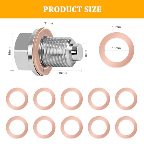 2 Stück Magnetische ölablassschraube,M14 x 1,5 mit 10 ölablassschraube Dichtung öl Ablassen Schraube Magnetische Dichtung Ölwannenablassmutter Ablassschraube Öl für Meisten Autos Boote Motorräder