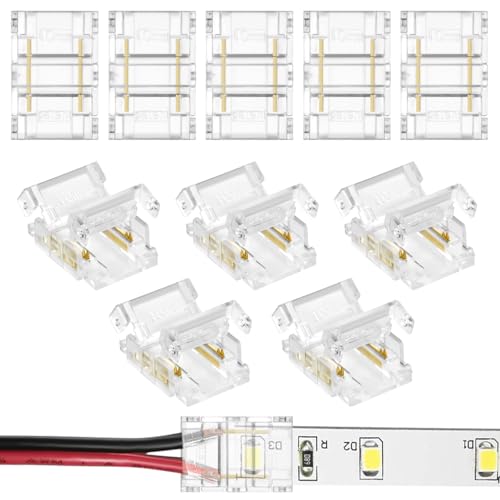 HOTUT 10 Pezzi Mini Connettore LED COB, 2 Pin 10 mm Connettori Striscia Led COB,Connettori Senza Saldatura LED, Connettore Trasparente, 2 Pin Rapido Connettore Cavo Striscce LED