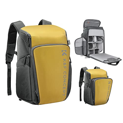 K&F CONCEPT Kamerarucksack, Fotorucksack für Fotografen, Kamerarucksack mit 15.6 Zoll-Laptopfach, kompatibel für Canon/Nikon/Sony/DJI Mavic Drone (Alpha Rucksack 25L), Gelb