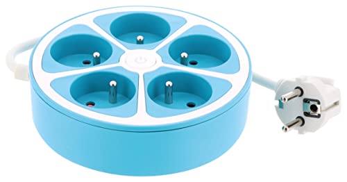 BLOC 5 PRISES SMOOTHY ROND + INTERRUPTEUR, CABLE 1M 3G1 BLEU
