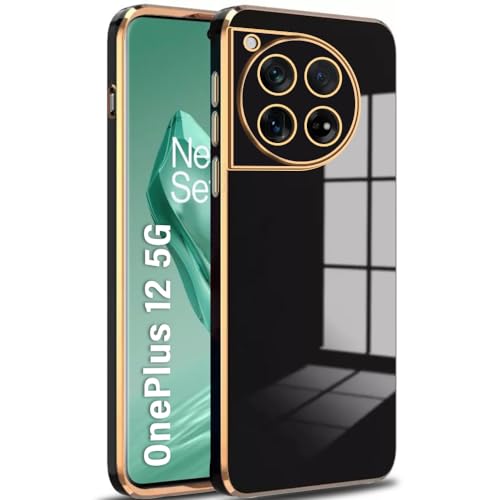 Image of TheGiftKart Luxurious Golden-Plated Back Cover Case for OnePlus 12 5G | Raised Lips for Camera & Screen Protection | Shockproof Design | Stylish Back Cover Case for OnePlus 12 5G (TPU, Black)