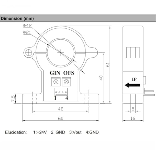 Transductor de corriente continua 400A con núcleo partido analógico de 5V y PWR 24V 3