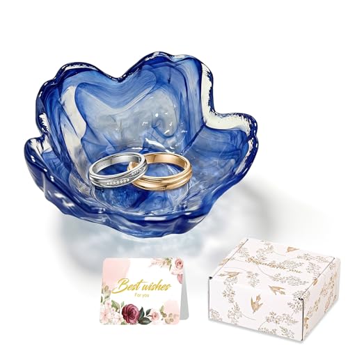 Image of Gifts for Women Flower Jewelry Dish Ring Holder Dish Jewelry Tray Bathroom Vanity Organizer Blue Room Decor Aesthetic Nightstand Bedroom Decor Trinket Dish Small Friendship Wedding Birthday Gifts