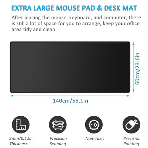 Image of LL-COEUR XXL Black Mouse Pad Gaming Keyboard Mat Laptop Office Desk Mat (1400 x 600 x 3 mm)