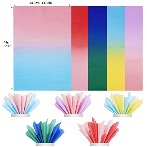 Image of Larcenciel Colored Gradient Tissue Paper, 50 Sheets Gift Wrap Tissue Paper for Gift Bags, Boxes & Crafts, Art Packing for Birthday, Christmas, Valentine's, Wedding, Flower, Holiday Decor, 19.7x13.8 in