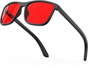 Bloomoak Bloque la lumière bleue à 99%, anti-fatigue, anti-éblouissement, matériau TR90, adapté aux écrans, jeux, téléviseurs, téléphones mobiles… (rouge - 100% - sommeil)