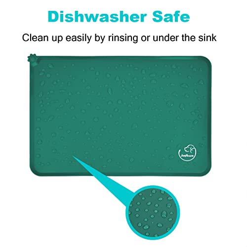 Juqiboom Silicone Waterproof Dog Cat Pet Feeding Mats, Non Slip, Easy Clean Pet Dog Cat Bowl Mats Placemat (18.5" X 11.5") Hunter Green #TOP5