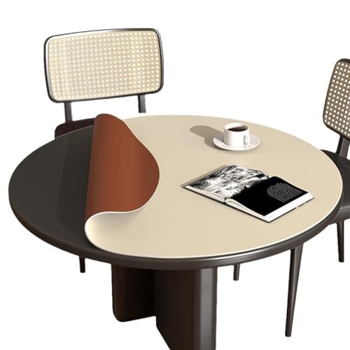 CIEEIN CIEHT Nappe Ronde en PU Double Face Imperméable et résistante aux Taches Facile à Nettoyer Platine + Curry Diamètre 100cm