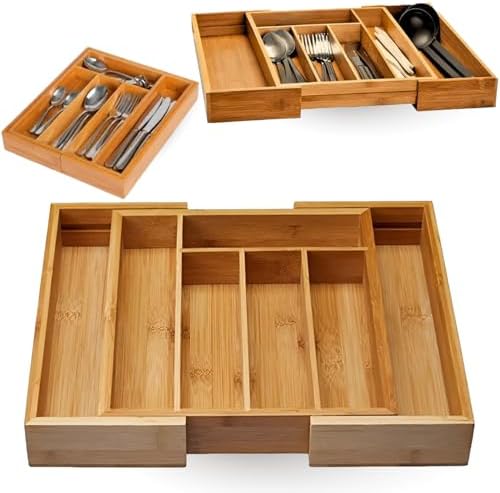 Organizador de Talheres em Bambu para Gaveta I Porta Utensílios E...