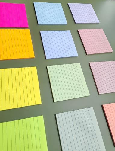 RHAWOM 12 Pads 4x4 in Lined Sticky Notes,12 Fresh Pastel Colors, Super Adhesive Post Note，35 Sheets/Pad ，School Office and Home Supplier image 5