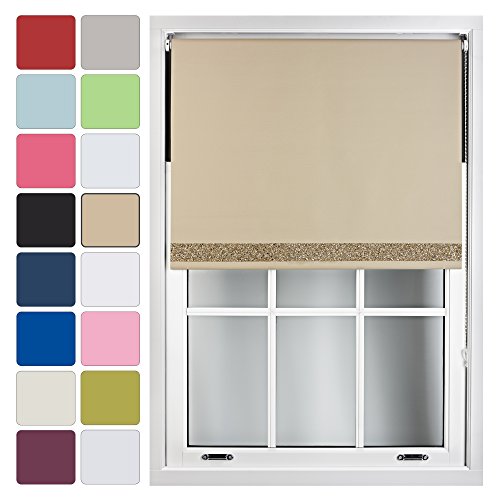 FURNISHED Blackout Roller Blinds with Decorative Glitter Trim Thermal Easy Install Sparkly Blind Made to Measure Up to 120cm x 165cm - Cappuccino + Gold Glitter