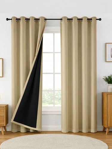 Image of 100% Blackout Curtains for Window- 4 Feet (Pack of 1) | Black Back Coated Fabric |Heat & Noise Insulation | Eyelet Curtains for Living Room & Bedroom |Gold