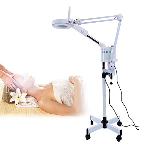 3 en 1 lámpara lupa con Ozono Vapor de Cara Luz fría LED Lupa 5X Lámpara de Piso para Inspección, Médico, Cosmetología, Protección de la Piel