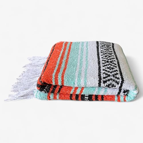 Authentic Handwoven Mexican Blanket, Falsa Serape - Soft & Durable - Vibrant Beach, Picnic, Yoga & Camping Mat - Traditional Boho Throw - Outdoor Blanket 70"x50" (Sunset)