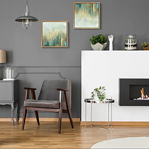 Qtespeii Abstract Wall Art Gold Frame Sage Teal Print Paintings Vintage Linen Canvas Artwork For Bedroom Living Room Minimalist Decorations Rustic Modern Home Office Décor 12"X12" 2 Pieces #TOP4