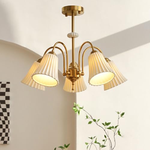 Suspension céramique blanche E27 lustre crème chambre 5 lampes