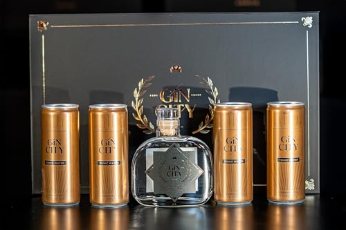 Gin City Geschenkset Limited Edition – 1x Gin City Gold Gin Limited 44 Vol.% 0,25l + 4× Tonic...