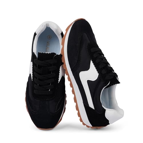 VIUGJNEX Women's Sneakers Comfortable Lace Up Tennis Shoes, Slip On Fashion Sneakers for Women 11 Black